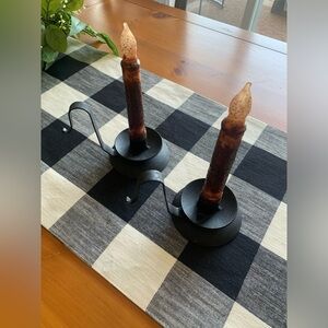 Rustic black iron candle holders with battery timer candles
